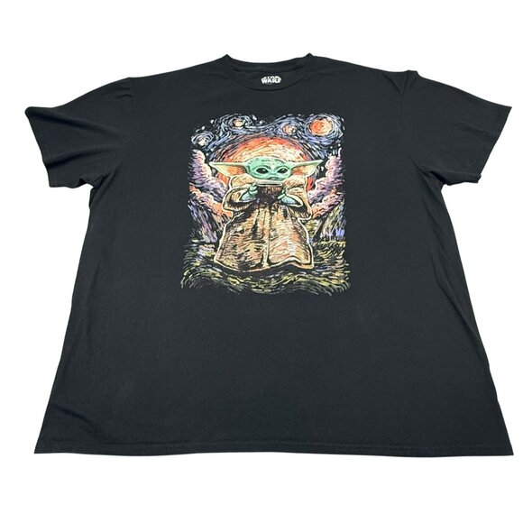 Star Wars Mandalorian‎ Baby Yoda Starry Night Graphic Tee Black 2XL Mens T-Shirt - Picture 1 of 7